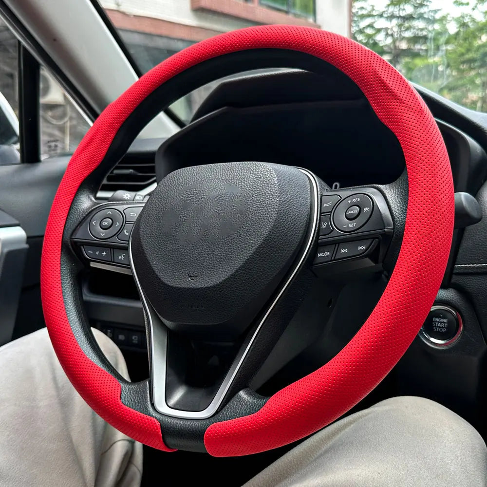 Steering Size 36-38cm Universal Non-slip Round Breathable leather Car Steering Wheel Cover Protector Suitable Auto Accessories CM World