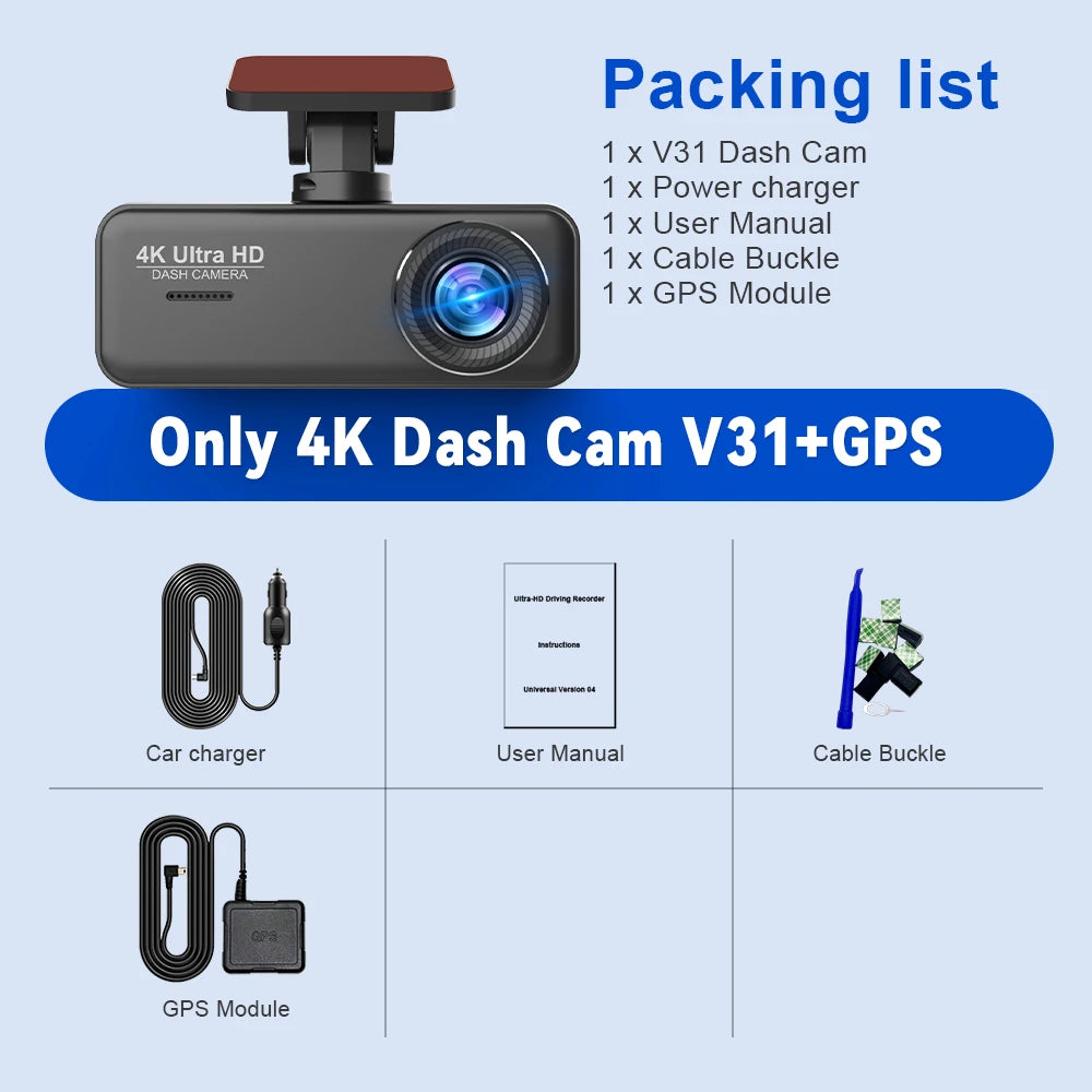 Soam 4K Ultra HD Dash Cam Car DVR Recorder Front and Rear Cam 170° Wide Angle WIFI GPS Car Camera WDR Night Vision APP Control