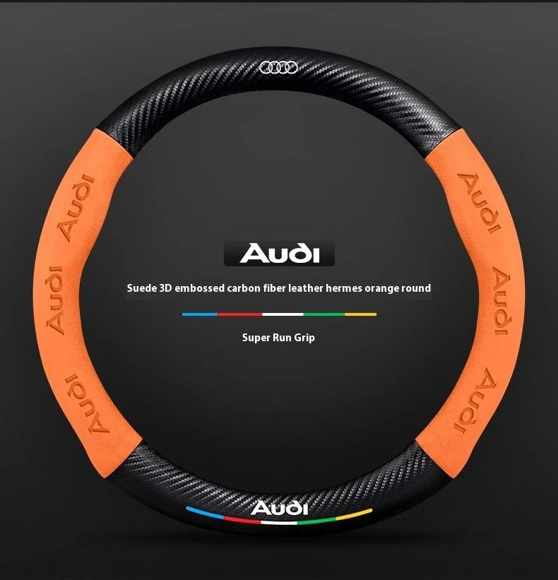 For Audi S3 S4 S5 S6 RS3 RS4 RS5 Q2 Q3 Q5 Q7 Q8 SQ5 TT A3 A4 A5 A6 A7 A8 Car Anti-slip Suede Carbon Fiber Steering Wheel Cover CM World