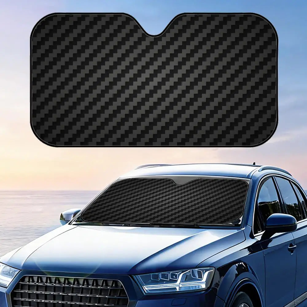 Carbon Fiber Pattern Sun Visor Reusable Aluminum Foil Windshield UV Protection Heat Insulation Cover Sun Visor Shade