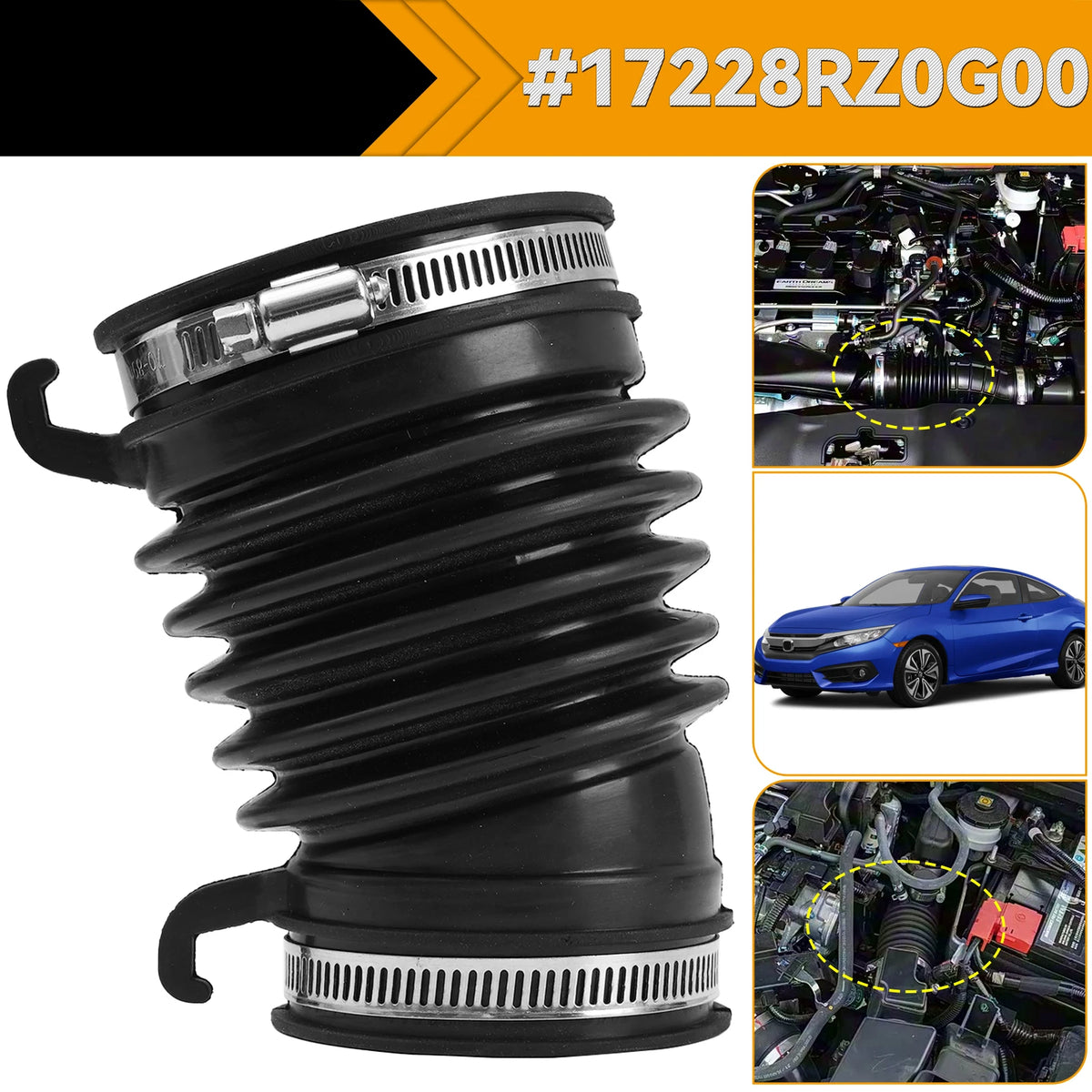 Air Intake Cleaner Hose Engine Air Flow Tube Pipe 17228-RZ0-G00 Fit Honda Civic 1.6 Diesel 2012-2016 Car Accessories