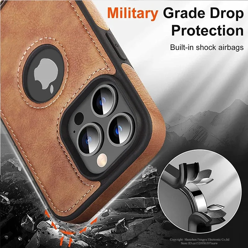 PU Leather Phone Case with Kickstand for iPhone 17 16 15 Pro Max 14 Plus 13 12 11 Mini Soft Grip Luxury Back Cover with Stand Car Mobile World