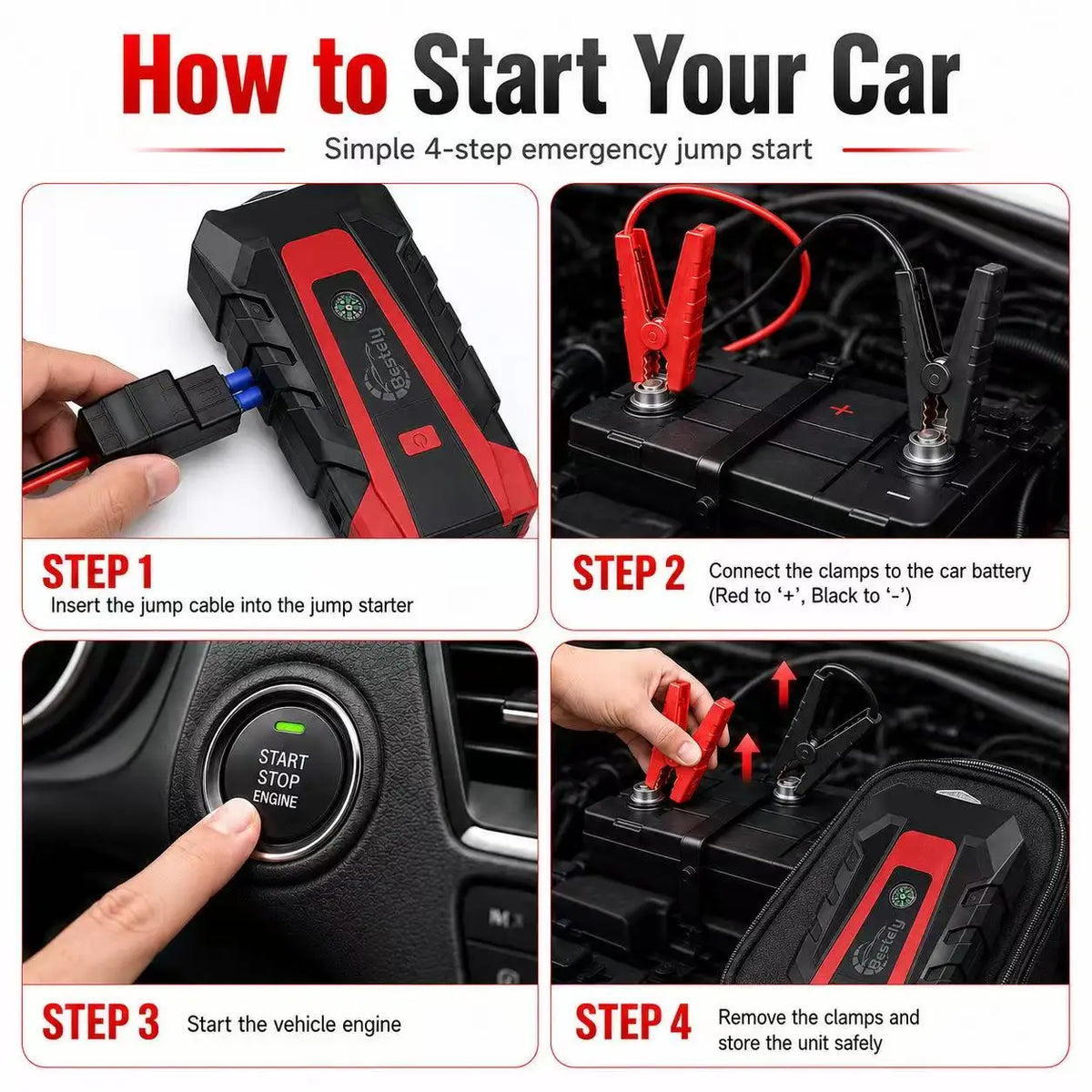 New 12V 3000A Car Battery Jump Starter Portable Charger Car Booster Auto Starting Device Emergency Starter Fast Charging