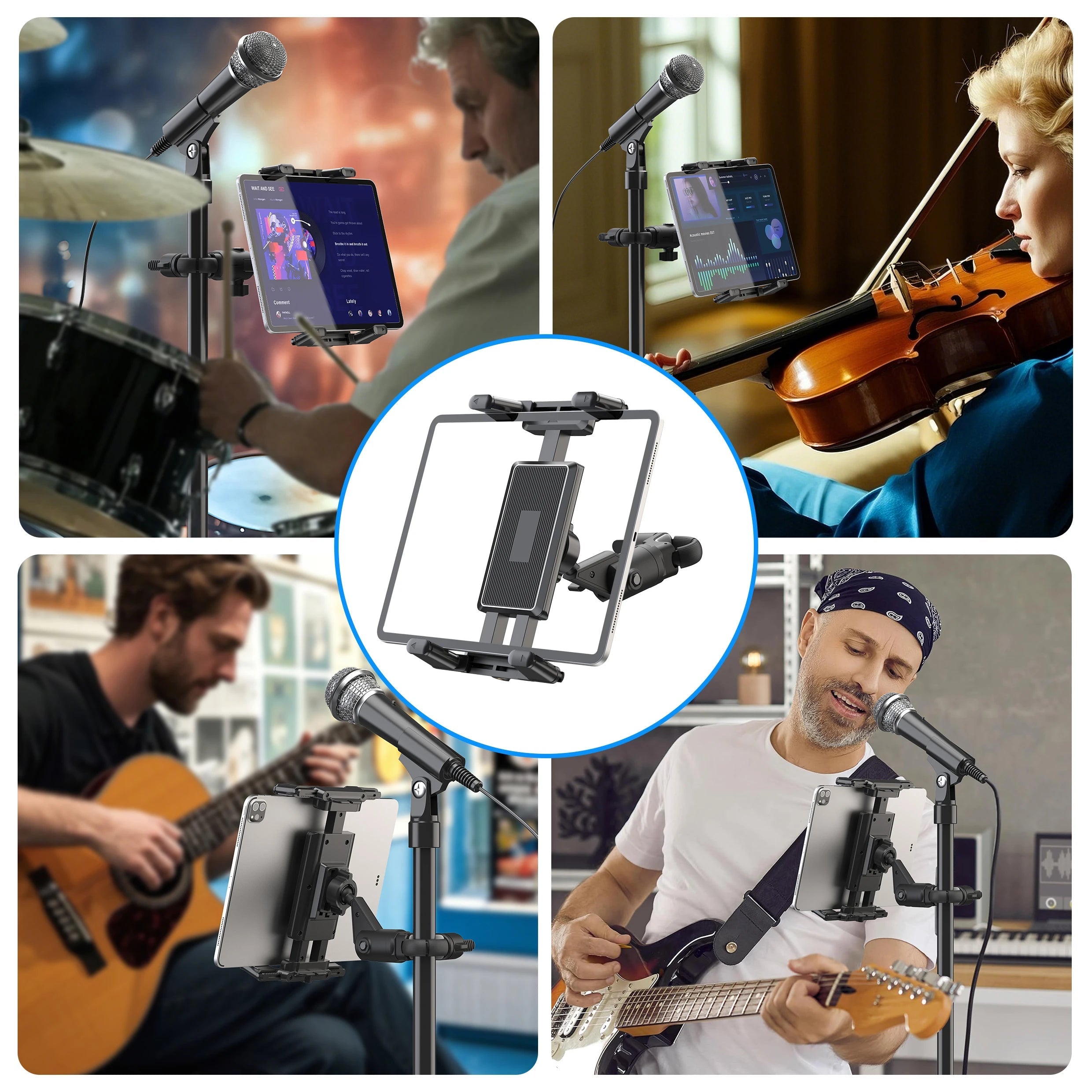 Microphone Music Stand Tablet Holder for iPad and Smartphone for Shee Music Fits Devices from Screen Size 4.7 to 12.9 Inches CM World
