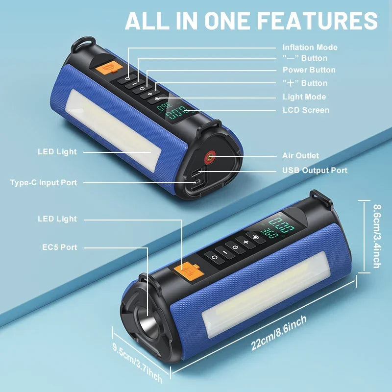 4 In 1 2000A Peak Car Jump Starter 10000mAh 150PSI Air Compressor Tire Inflator 12V Portable Power Bank Emergency Booster