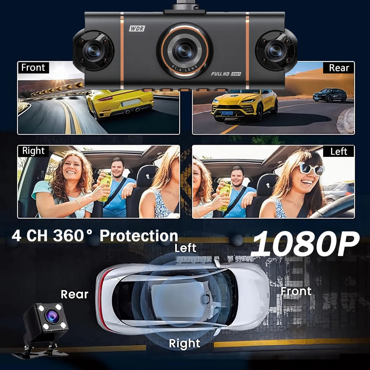360°Auto Car Camera 1080P Video Recorder 3/4 Lens WIFI DashCam for Car DVR Black Box Night Vision Dash Cam 24H Parking Monitor