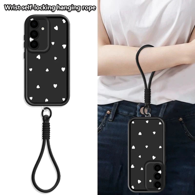 Simple Love Patterned Lanyard Phone Case For Samsung Galaxy S26 S25 FE S26 S24 S23 S22 Ultra S23 Plus S25 Edge Soft Strap Cover