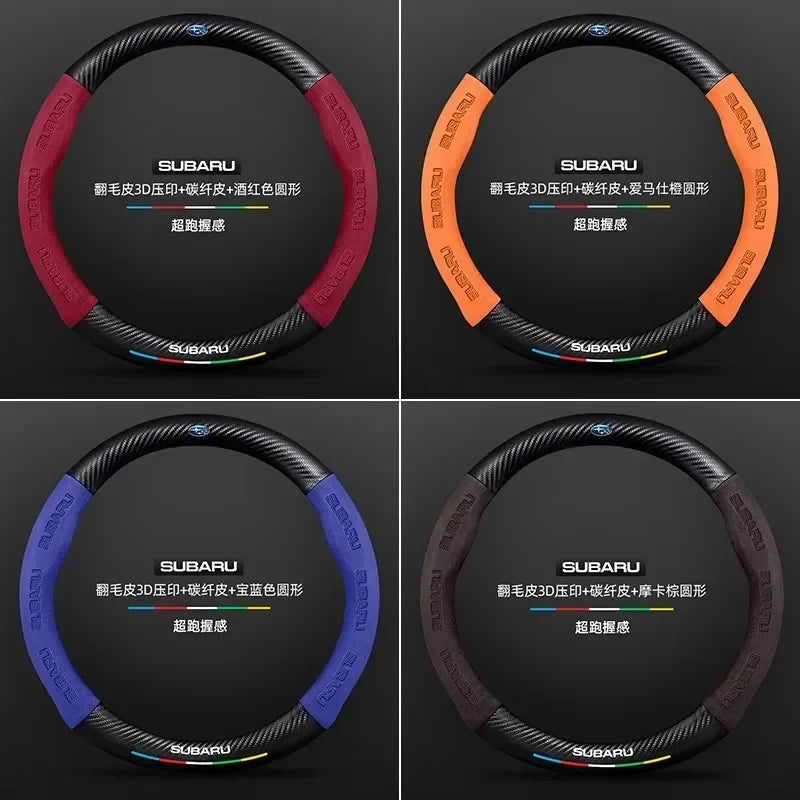 For Subaru Outback Brz Wrx Xv Ascent Forester Impreza Legacy Car Suede Carbon Fiber Leather Steering Wheel Cover Accessories CM World