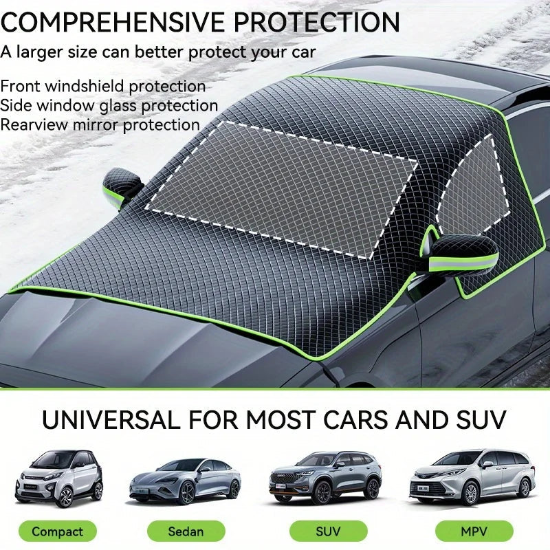 Winter Car Snow Cover for Sedans/SUVs - Magnetic UV-Protective Windshield Cover with Oxford Cloth Snowproof Frostproof Shield CM World