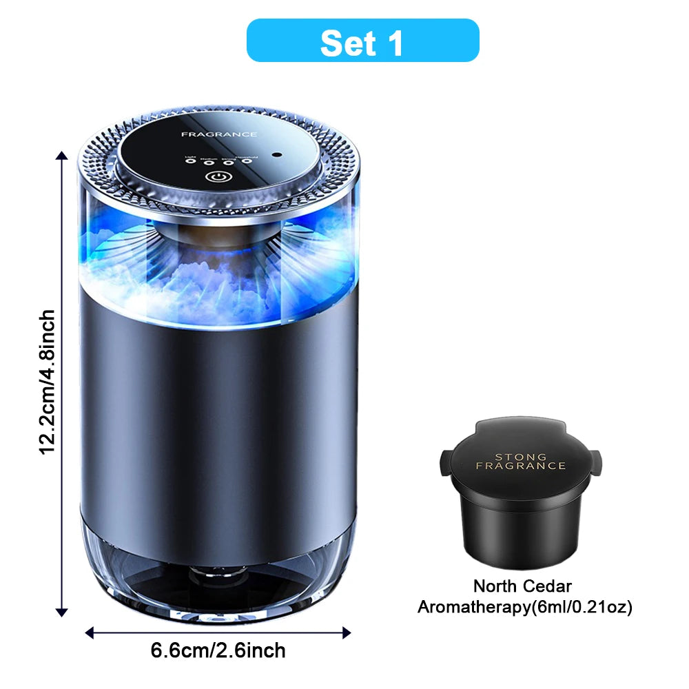 Smart Car Air Freshener, Automatic Car Air Freshener Diffuser with Ambient Light, Car Diffuser with 2 Essential Oil Cartridges,
