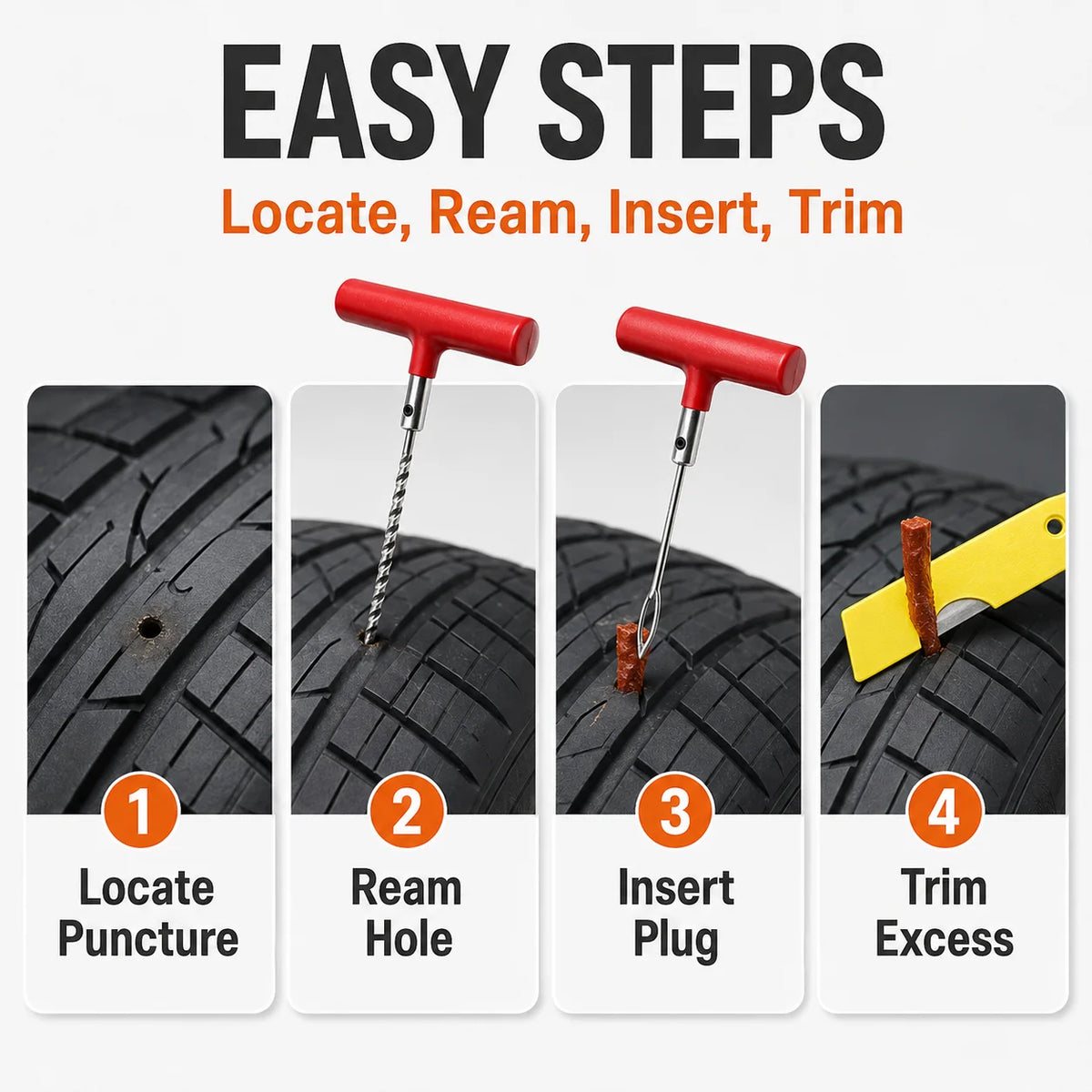 Auto Tire Repair Set Puncture Repair Tools Car Van Motorcycle Bike Emergency Heavy Duty Tubeless Tire Repair Rivet Set, Without Battery