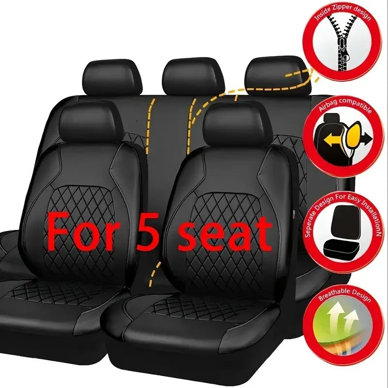 Universal Faux Leather Car Seat Covers Full Set – Includes Front Seats and Rear Bench, Fits Most SUVs and Trucks CM World