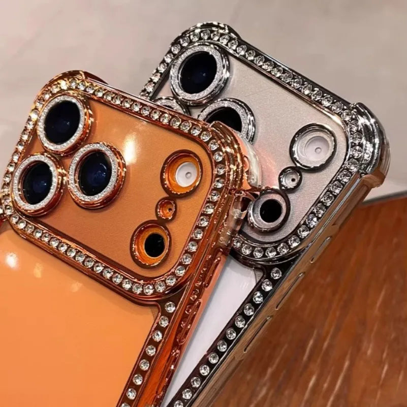 Luxury Bling Diamond Bumper Camera Protection Case For iPhone 17 16 15 14 13 Pro Max Airbag Anti-knock Transparent Soft Cover