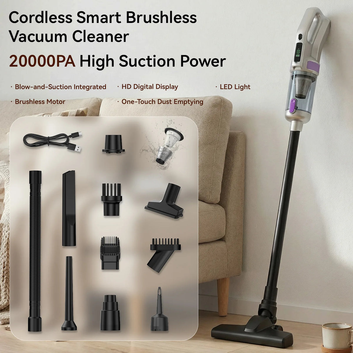 Handheld Vacuum Cleaner 20000PA Large Suction, Portable Blowing and Suction All-in-one Machine,  Car and Household Dual-purpose