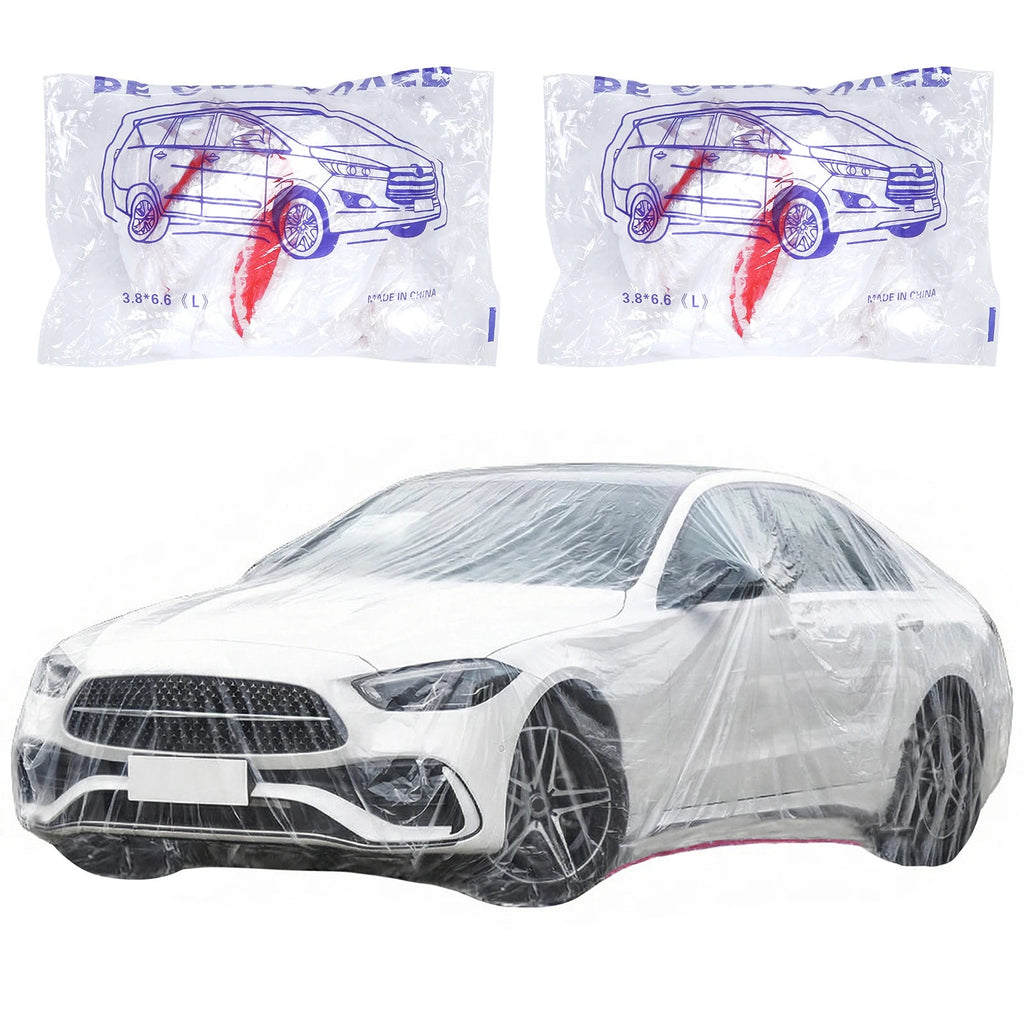 50 Packs Disposable Plastic Car Cover for Snow Outdoor Snow Car Cover with Elastic Band (12.5x21.6 Ft) for SUV Sedan Sport Cars CM World