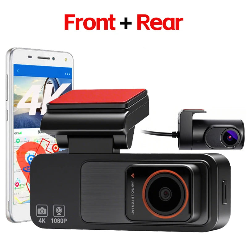 4K Dash Cam Built-in GPS WiFi Front and Rear Supercapacitor 24H Parking Monitor Dual Lens 3.2"IPS 2160P Car Driving Recorder DVR Car Mobile World