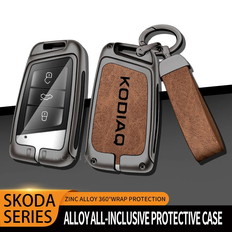 Zinc Alloy Car Remote Control Key Case Cover Holder Shell Fob for Skoda Kodiaq Protection Key Chain Buckle Keyless Accessories CM World