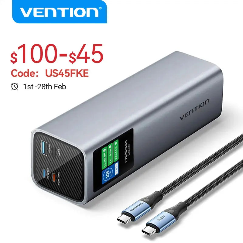 Vention 140W Power Bank 27000mAh PD3.1 Fast Charging for iPhone 17 16 Samsung S25 S24 Portable Powerbank for Laptops Macbook Pro Car Mobile World