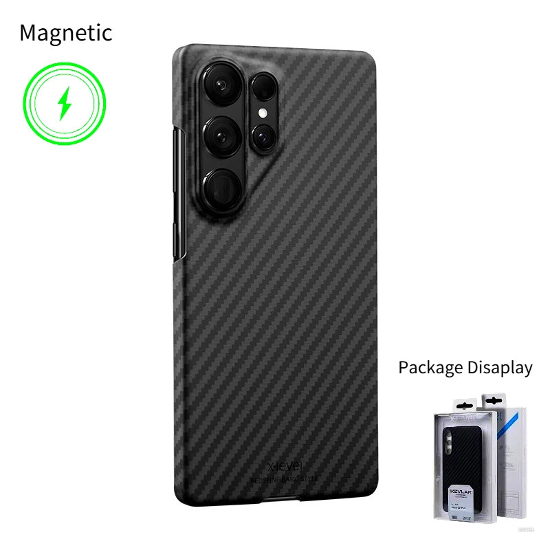 Ultra-thin Carbon Fiber Texture Pattern For Magsafe Case For Samsung S26 Ultra S25/24 Plus Premium Business Anti-fall Hard Cover Car Mobile World