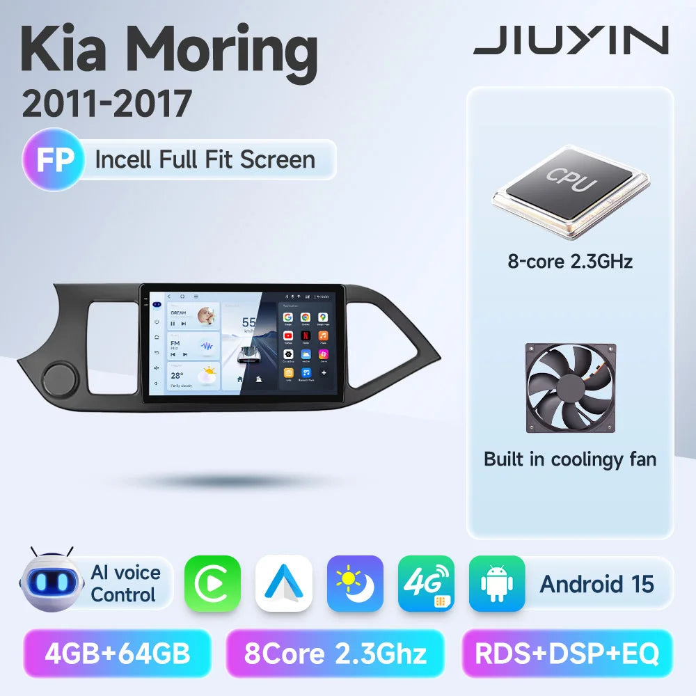 JIUYIN Android 15 Carplay Car Radio Multimidia Video Player For KIA PICANTO Morning  2011-2016 Navigation GPS IPS Head Unit CM World