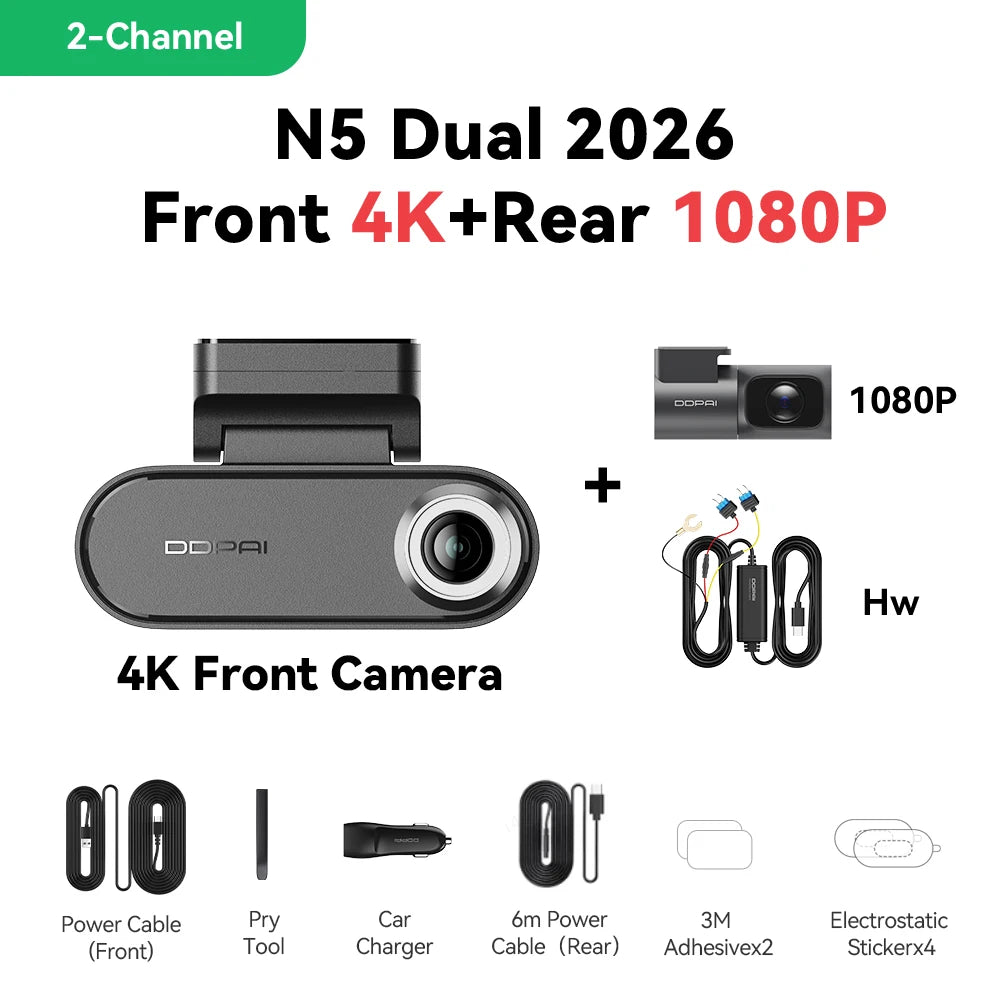 DDPAI N5 Dual Dash Cam 4K Front and Rear Dash Camera Car DVR NightVIS ADAS GPS Dashcam Vehicle AUTO Video Recorder