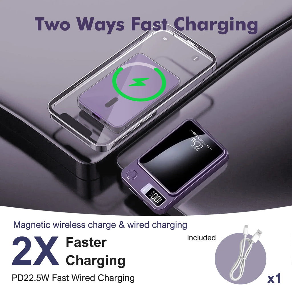Wireless Power Bank 2-in-1 Magnetic 10000mAh Portable Charger Fast Charging 22.5W LED Power Display For Iphone Xiaomi Samsung Car Mobile World