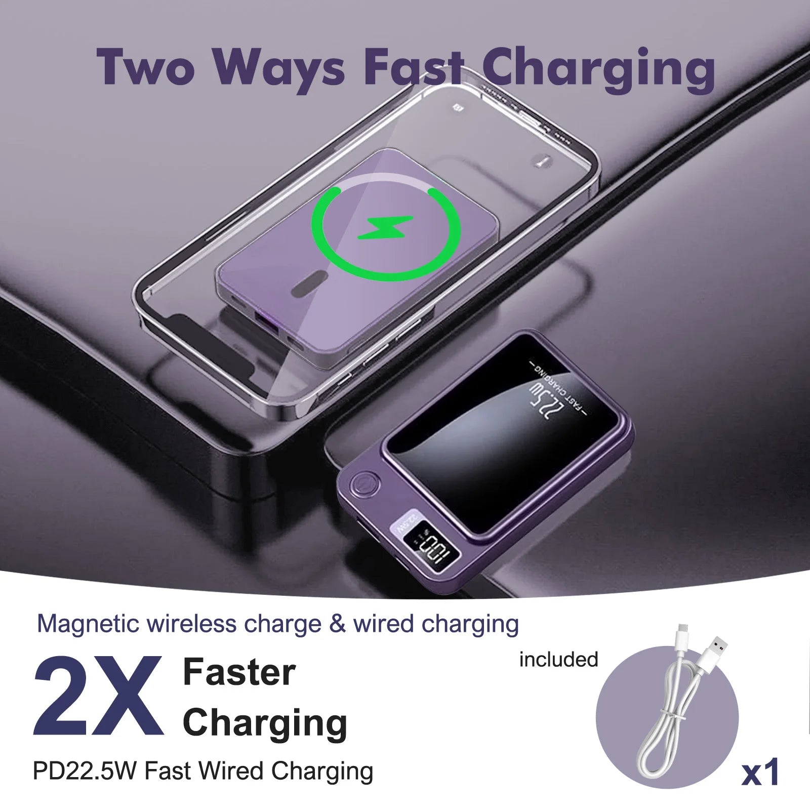 Wireless Power Bank 2-in-1 Magnetic 10000mAh Portable Charger Fast Charging 22.5W LED Power Display For Iphone Xiaomi Samsung Car Mobile World