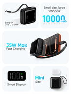 AHARGE 35W Mini Power Bank 10000mAh Built-In USB-C Cable Pocket-Sized PowerBank Fast Charging Portable For iPhone 18 Samsung S25