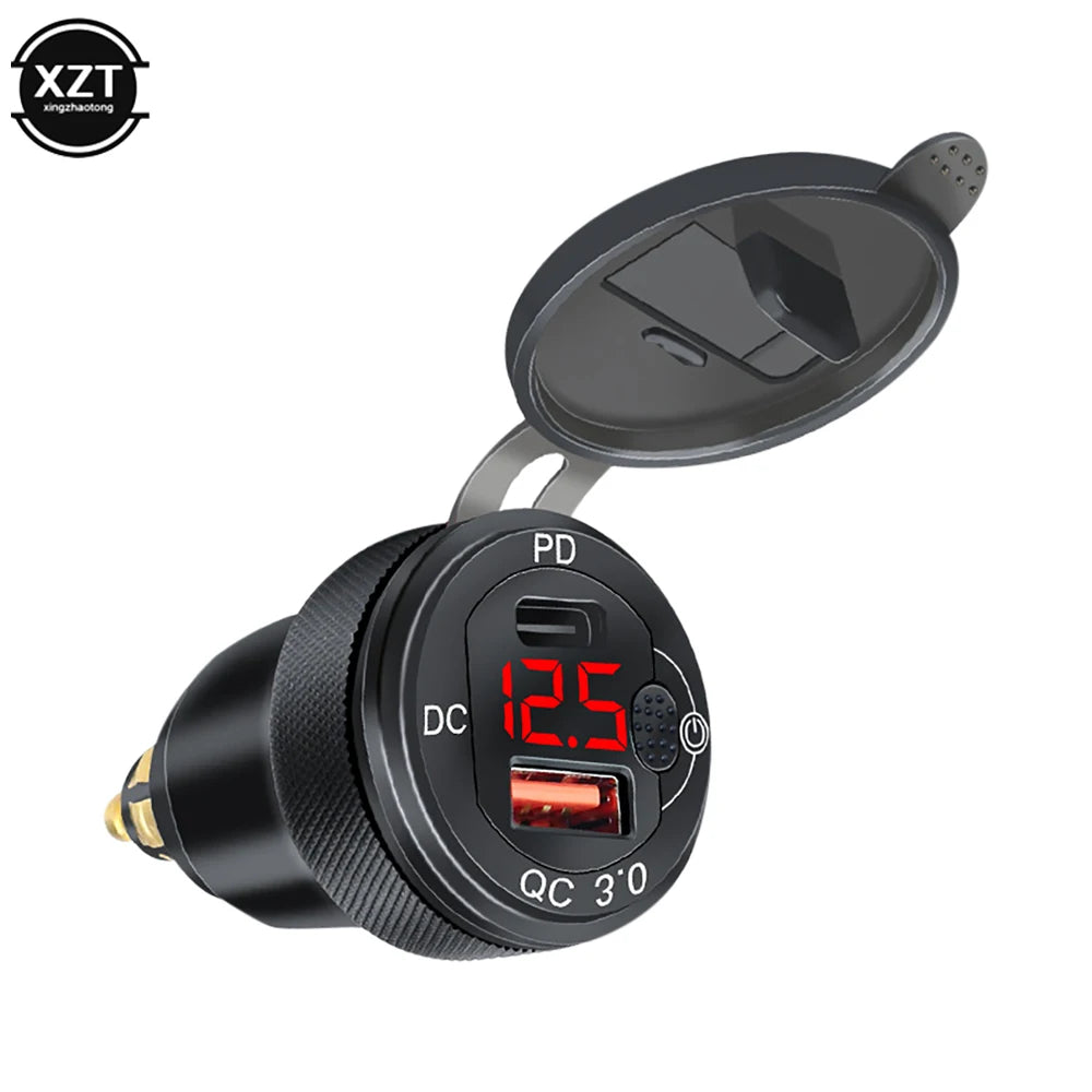 Car Motorcycle Cigarette Lighter Dual USB Car Charger QC3.0+QCPD Fast Charger 12-24V Charging Adapter for BMW R1200GS R1250GS