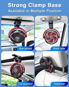 Eary Battery Powered Car Fan 2000mAh Clip On Fan for Car Visor Quiet 360° Rotate Usb Rechargeable for SUV Van Truck Accessories CM World