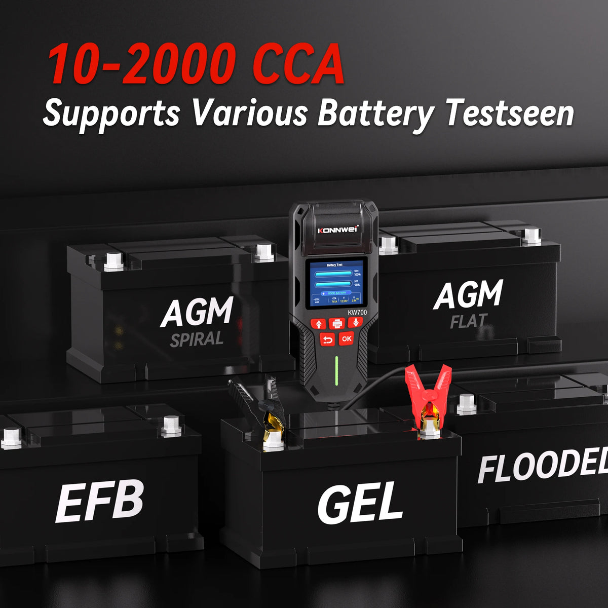 2026 KONNWEI KW700 Professional Car Battery Tester 12V/24V 100-2000CCA With Built-in Print Function Cranking Charging Test Tool