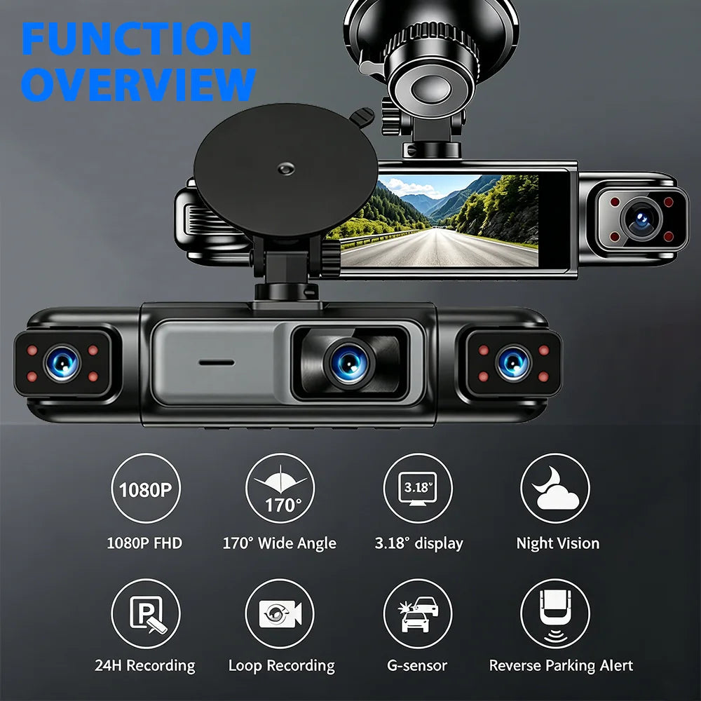 Car DVR Dash Cam 3/4 Lens Black Box FHD 1080P Night Vision 24h Parking G-Sensor Loop Recording Video Recorder Car Cameras Car Mobile World