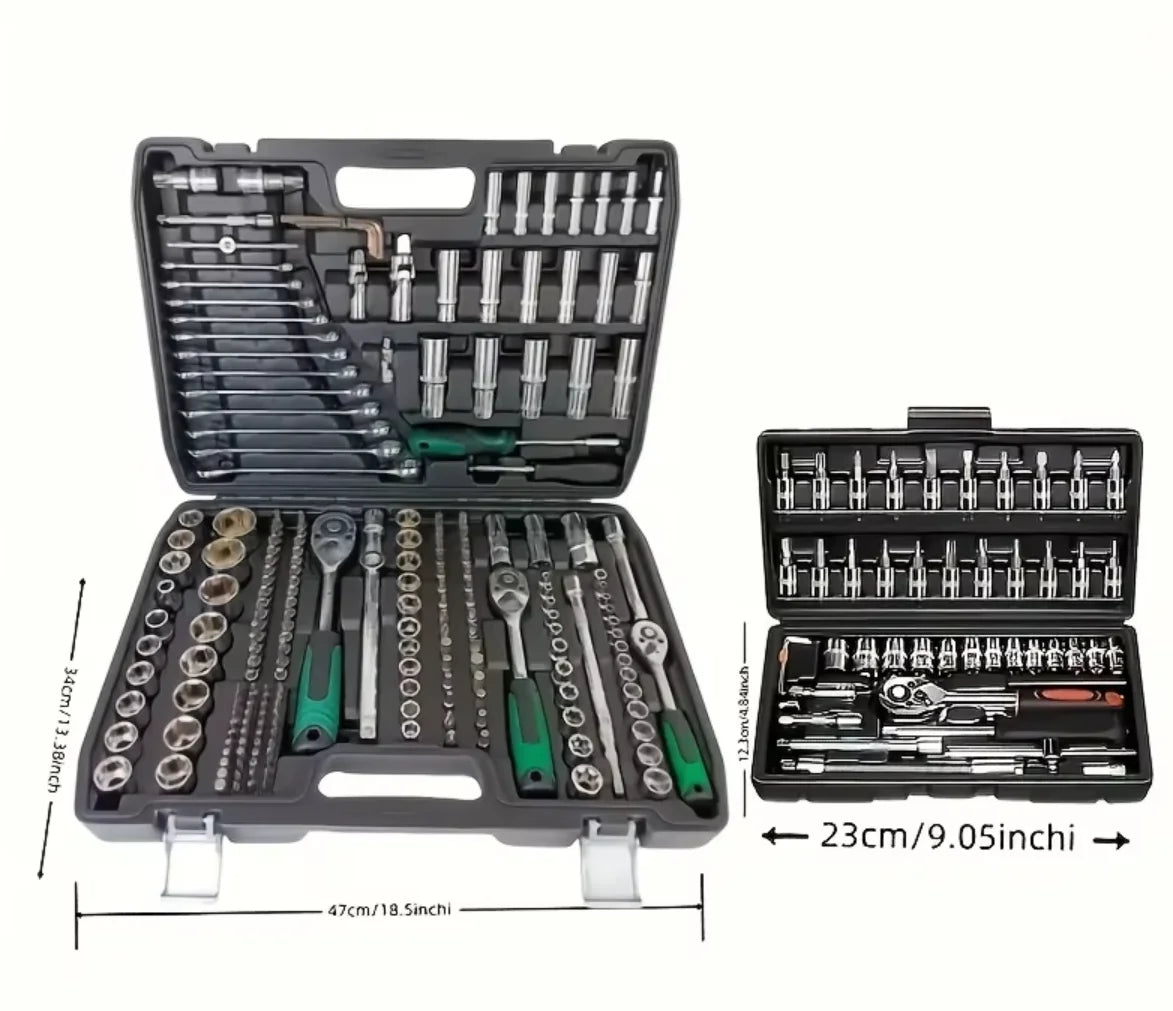 216-Piece Professional Socket Set - 1/2" 3/8" 1/4" Drive SAE & Metric, 72-Tooth Ratchet for Automotive & Home Repair CM World