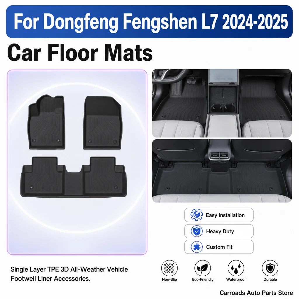 (LHD)Car Floor Mats for Dongfeng Fengshen L7 2024-2025 Single Layer TPE 3D All-Weather Vehicle Footwell Liner Accessories