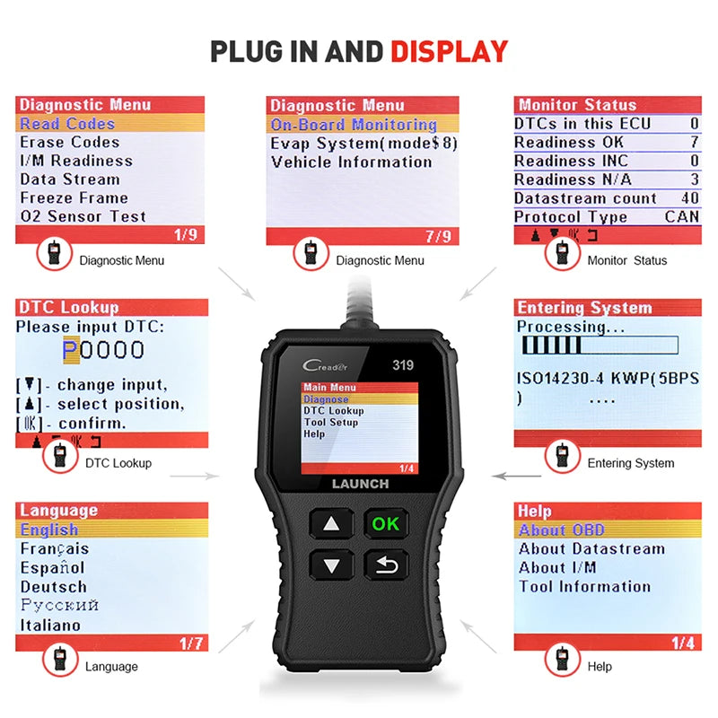 Launch X431 Creader 319 CR319 Auto Code Reader OBD2 Scanner Full OBDII EOBD Automotive Tools Obd2 Diagnostic Tool Professional Car Mobile World