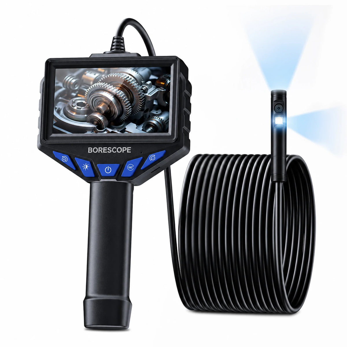 1080P HD Industrial Endoscope Camera with 4.3' IPS Screen 8mm Waterproof Borescope for Car Engine Sewer Pipe Inspection