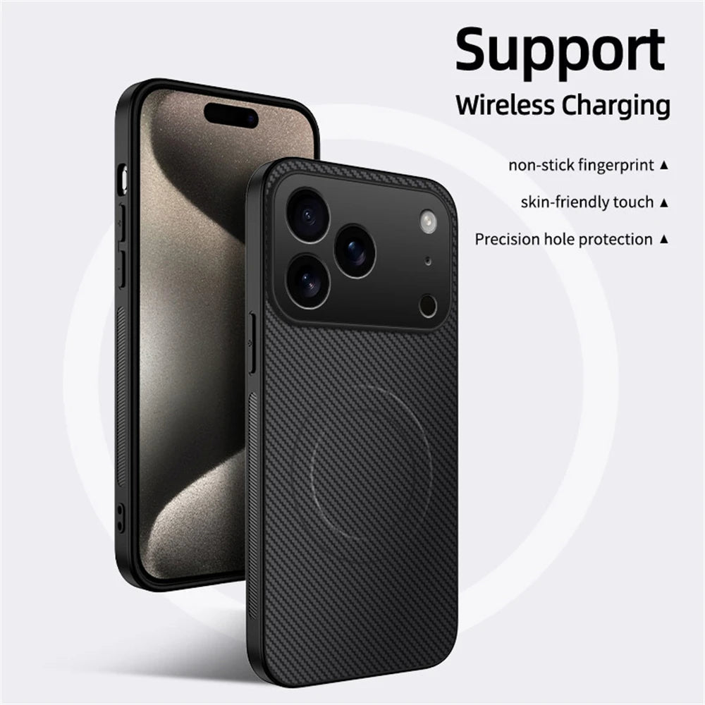 Luxury Ultra Thin Carbon Fbier Magnetic Leather Case for iPhone 18 17 16 15 14 13 Pro Max Air16E Magsafe Wireless Charging Cover