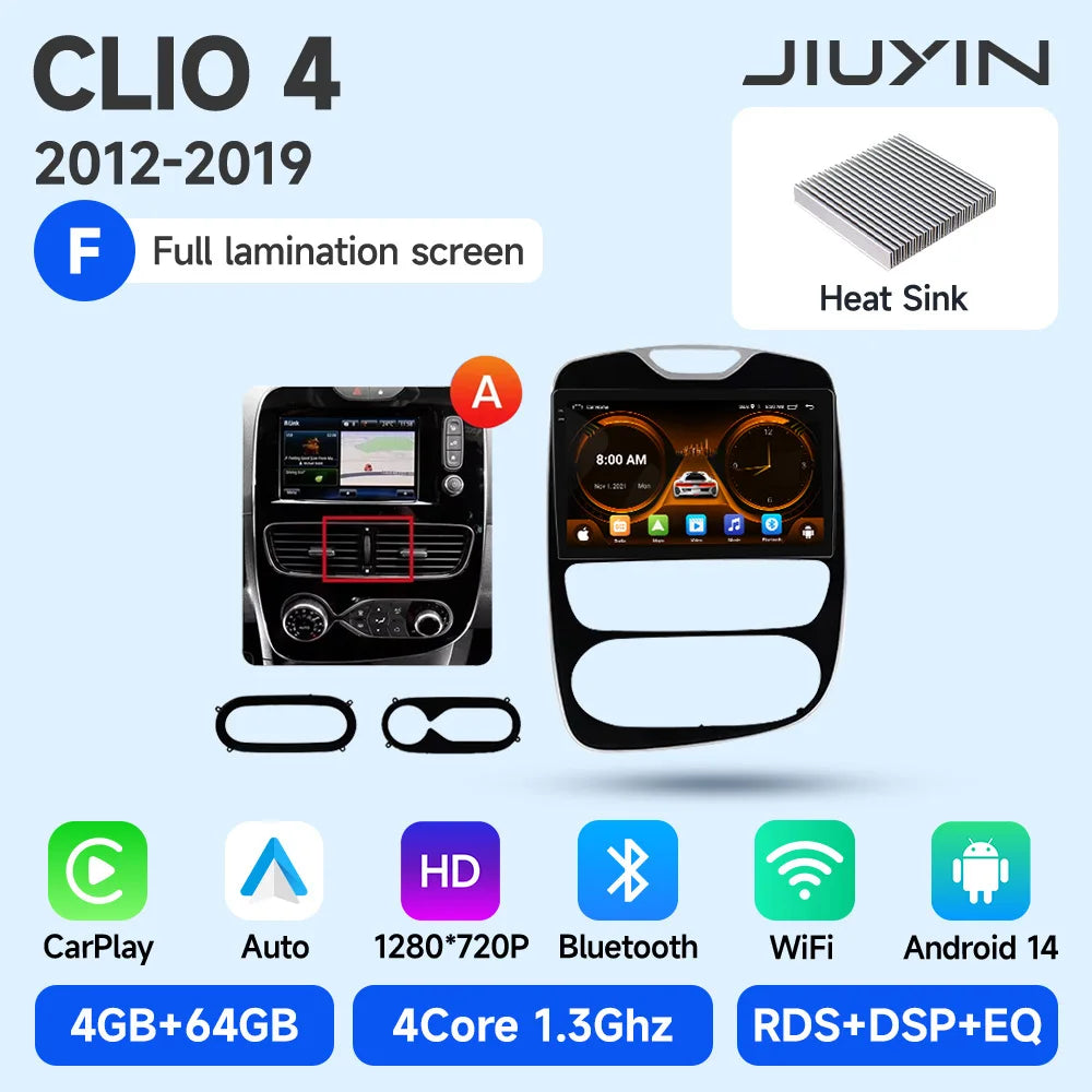 JIUYIN Android 15 Wireless CarPlay Auto Car Radio For Renault Clio 4 ZOE 2012-2019 Intelligent Systems DSP SWC RDS GPS FM BT CM World