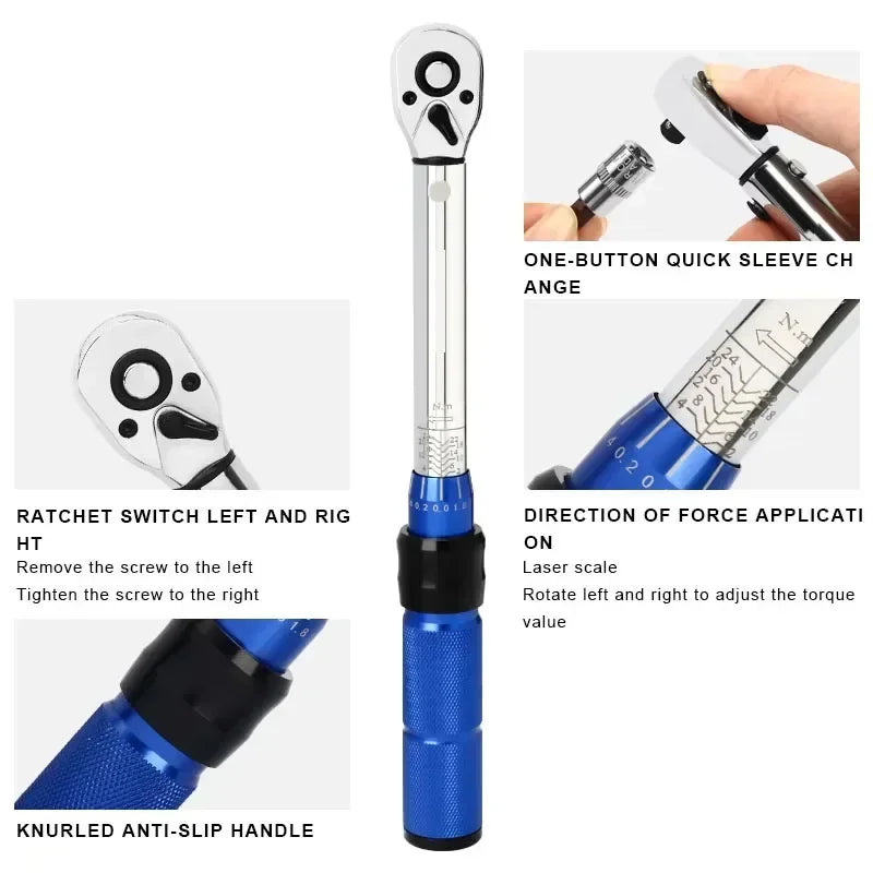 TINSOL Adjustable Torque Ratchet Wrench 1/4-inch Dual-Direction Bicycle Hex Socket Preset Wrench Professional Maintenance Tool CM World