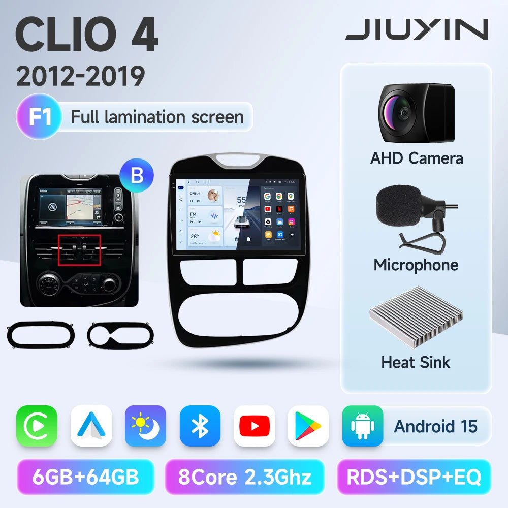 JIUYIN Android 15 Wireless CarPlay Auto Car Radio For Renault Clio 4 ZOE 2012-2019 Intelligent Systems DSP SWC RDS GPS FM BT CM World