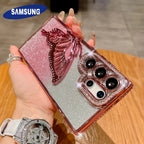 Jewelled Glitter Bling Butterfly Stand Holder Case For Samsung S25 Edge S24 S23 S26 Ultra S22 Plus A73 A54 A16 Shockproof Cover