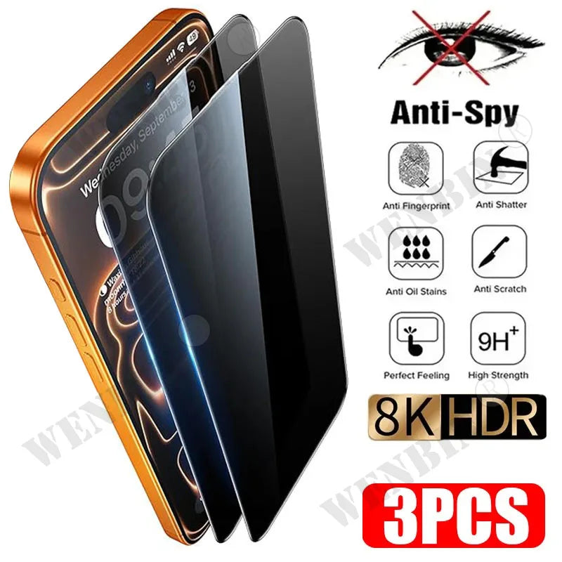 3Pcs Privacy Screen Protector For iPhone 17 Pro Max 17 Air 16 16e 15 14  Pro Max Anti-spy Protective Glass For iPhone 17 Pro Max Car Mobile World
