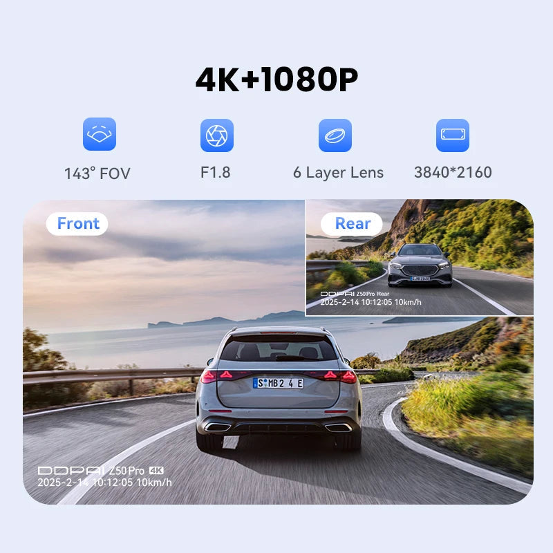 DDPAI Z50 Pro Dash Cam 4K Car DVR 3"IPS Screen 5GHz WiFi GPS ADAS 24H Parking Monitor Front and Rear Dashcam Car Camera Car Mobile World