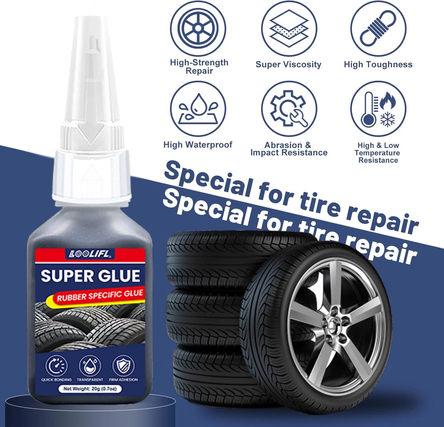 LOOLIFL-Tire repair adhesive, suitable for cars, motorcycles, bicycles, jeeps, off-road vehicles, trucks, tractors, 20ml, black CM World