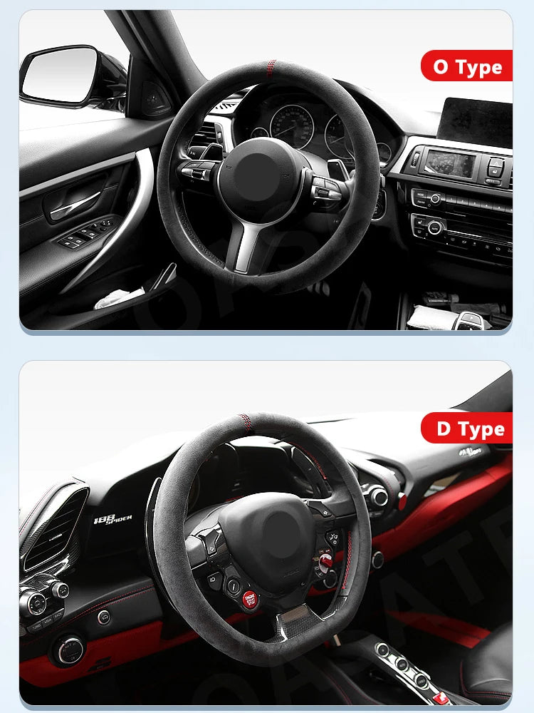 Suede Cover for All Seasons Car Steering Wheel Cover Ultra-thin Non-slip D-shaped Round Breathable Auto Steering Wheel Protector CM World