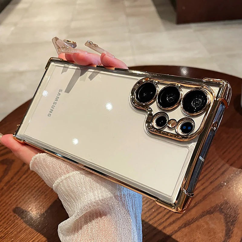 Luxury Plating Clear Shockproof Phone Case for Samsung Galaxy S26 S25 S24 S 26 Ultra Plus S26Ultra Camera Protection Cases Cover Car Mobile World