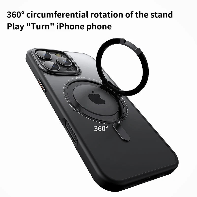 Magnetic 360°Rotation Stand Case for iPhone 17 Pro Max with Ring Holder Translucent Cover For iPhone 17 Pro Case