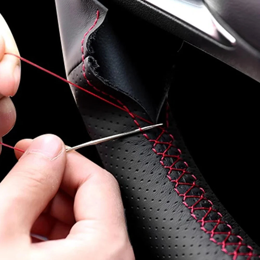 Car Accessories Black Wear Resistant Hand-Stitched Microfiber Leather Car Steering Wheel Cover For Hyundai Santa Fe Grand IX45