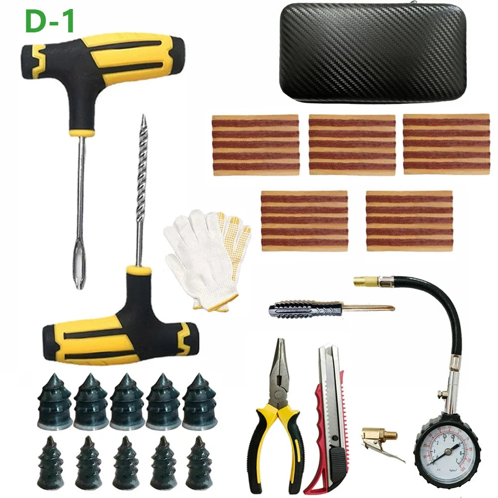 Car Tire Repair Kit Studding Tool with Rubber Strips Tool Puncture Plug Tool Set Glue Free Auto Motorcycle Repair Tire Film Nail CM World