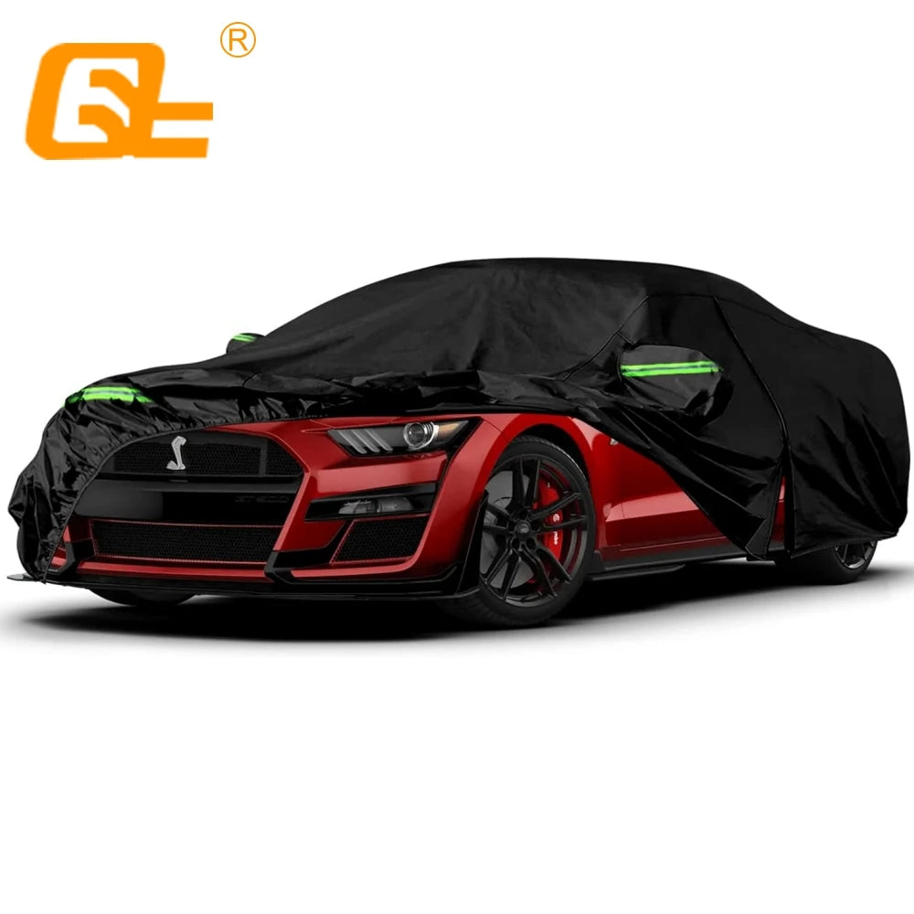 Waterproof Car Cover Fit 2005-2024 Ford Mustang with Zipper Door & Windproof Bands  for Snow Rain Dust Hail Protection